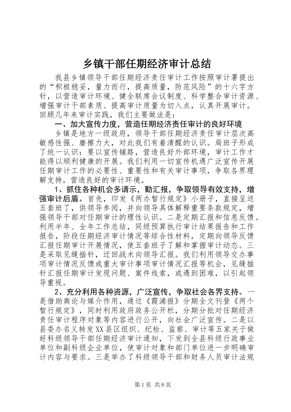 乡镇干部任期经济审计总结_第1页