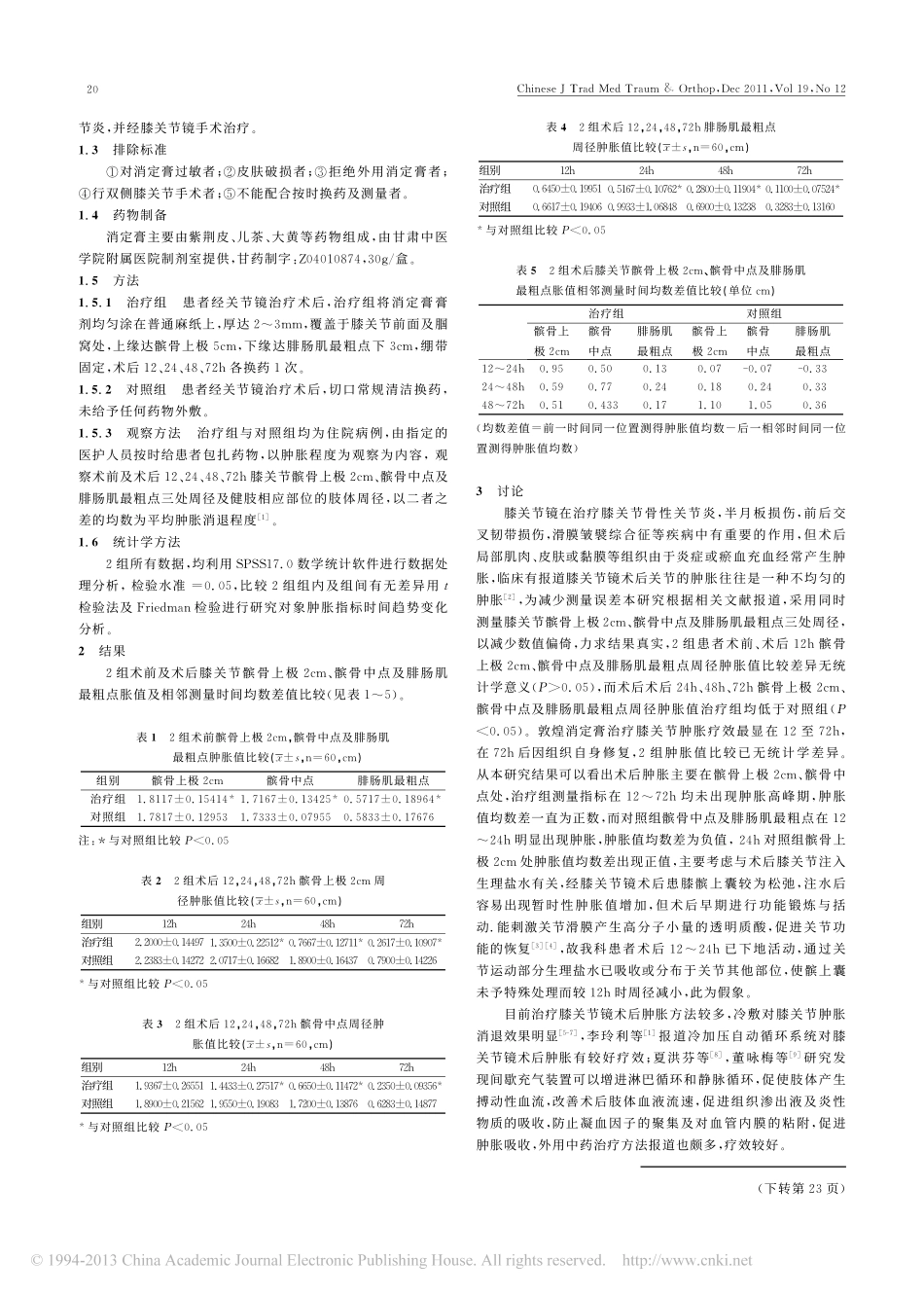 敦煌消定膏治疗膝关节镜术后肿胀疗效观察_第2页