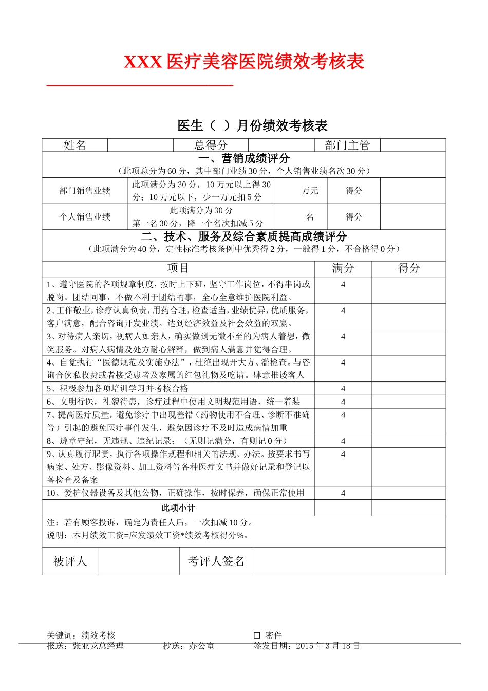 整形医院绩效考核标准_第1页