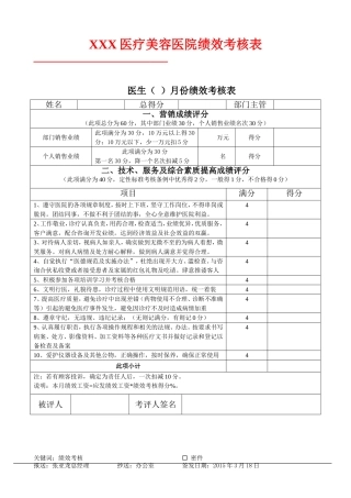 整形医院绩效考核标准