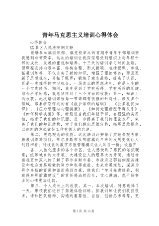 青年马克思主义培训心得体会 