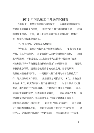2018年河长制工作开展情况报告