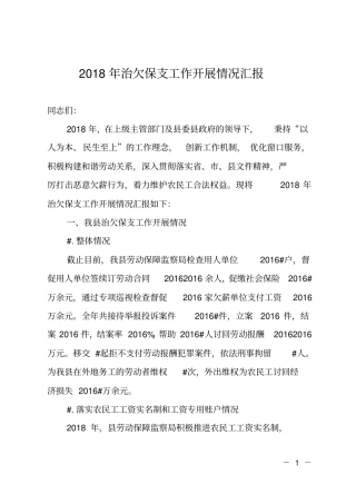 2018年治欠保支工作开展情况汇报
