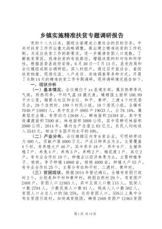 乡镇实施精准扶贫专题调研报告