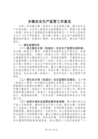 乡镇安全生产监管工作意见