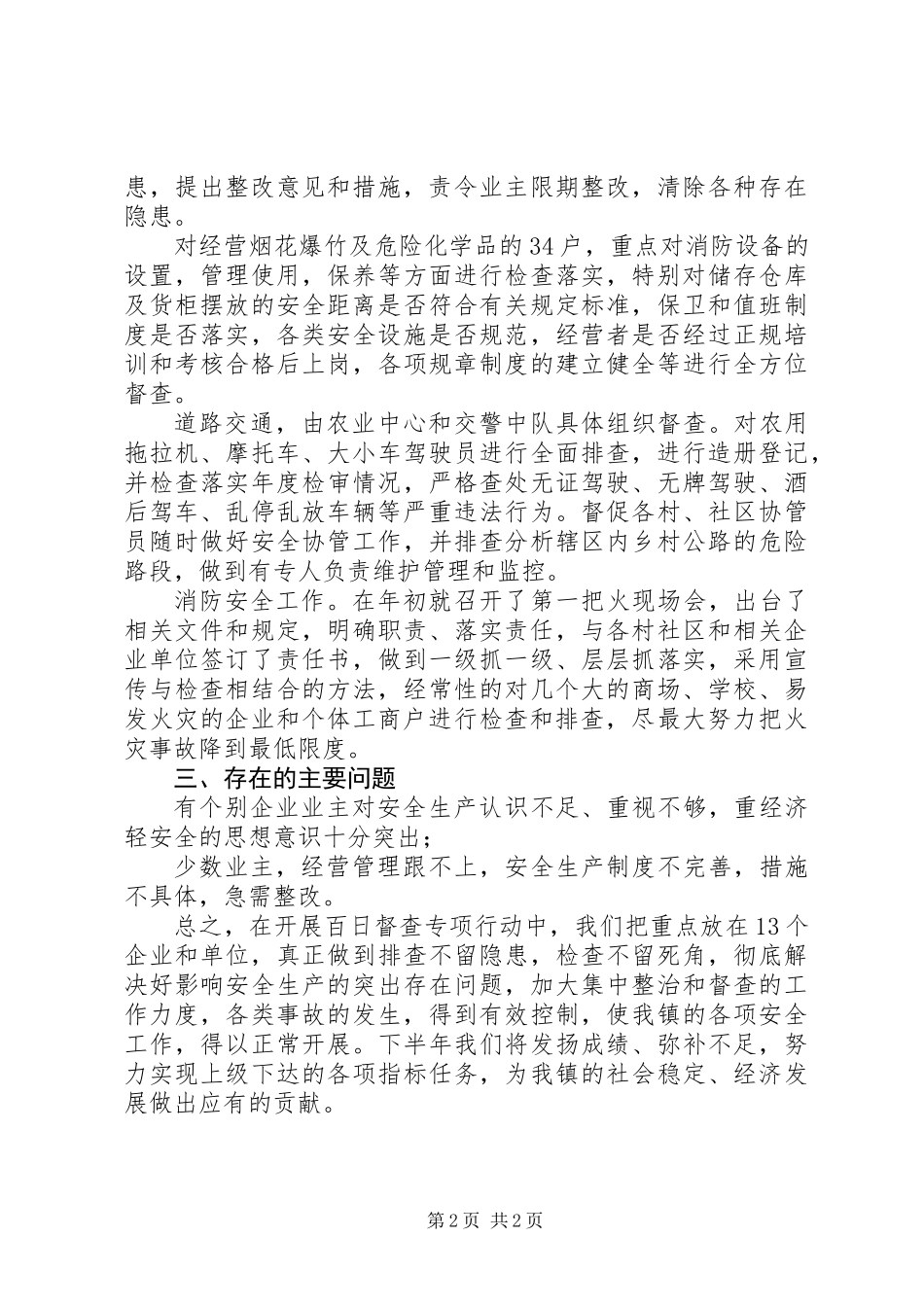 乡镇安全生产百日督查专项行动工作总结_第2页