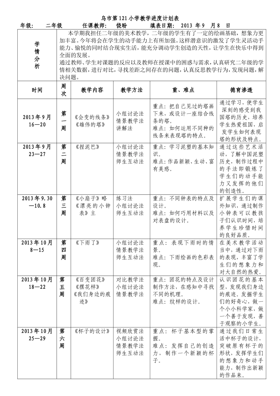 饶盼—2年级教学进度计划表_第1页