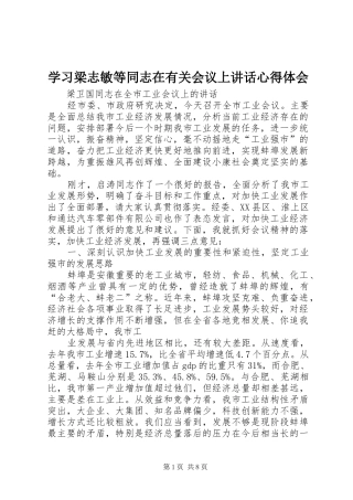 学习梁志敏等同志在有关会议上讲话心得体会 