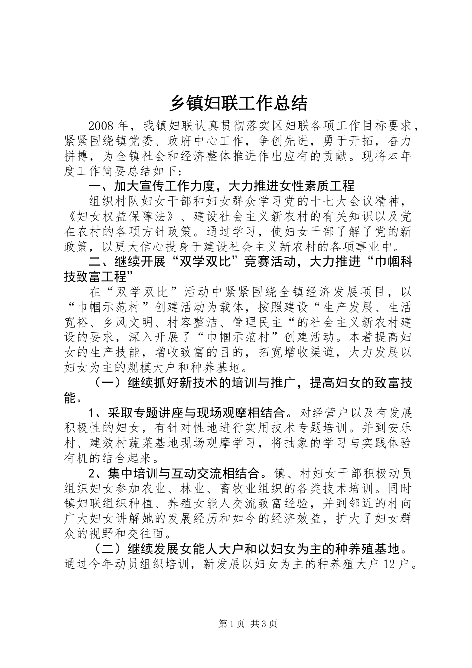 乡镇妇联工作总结 (2)_第1页