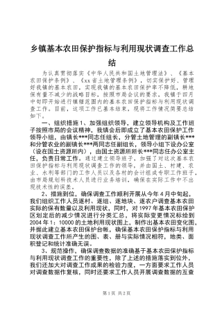 乡镇基本农田保护指标与利用现状调查工作总结