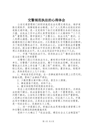 交警规范执法的心得体会 