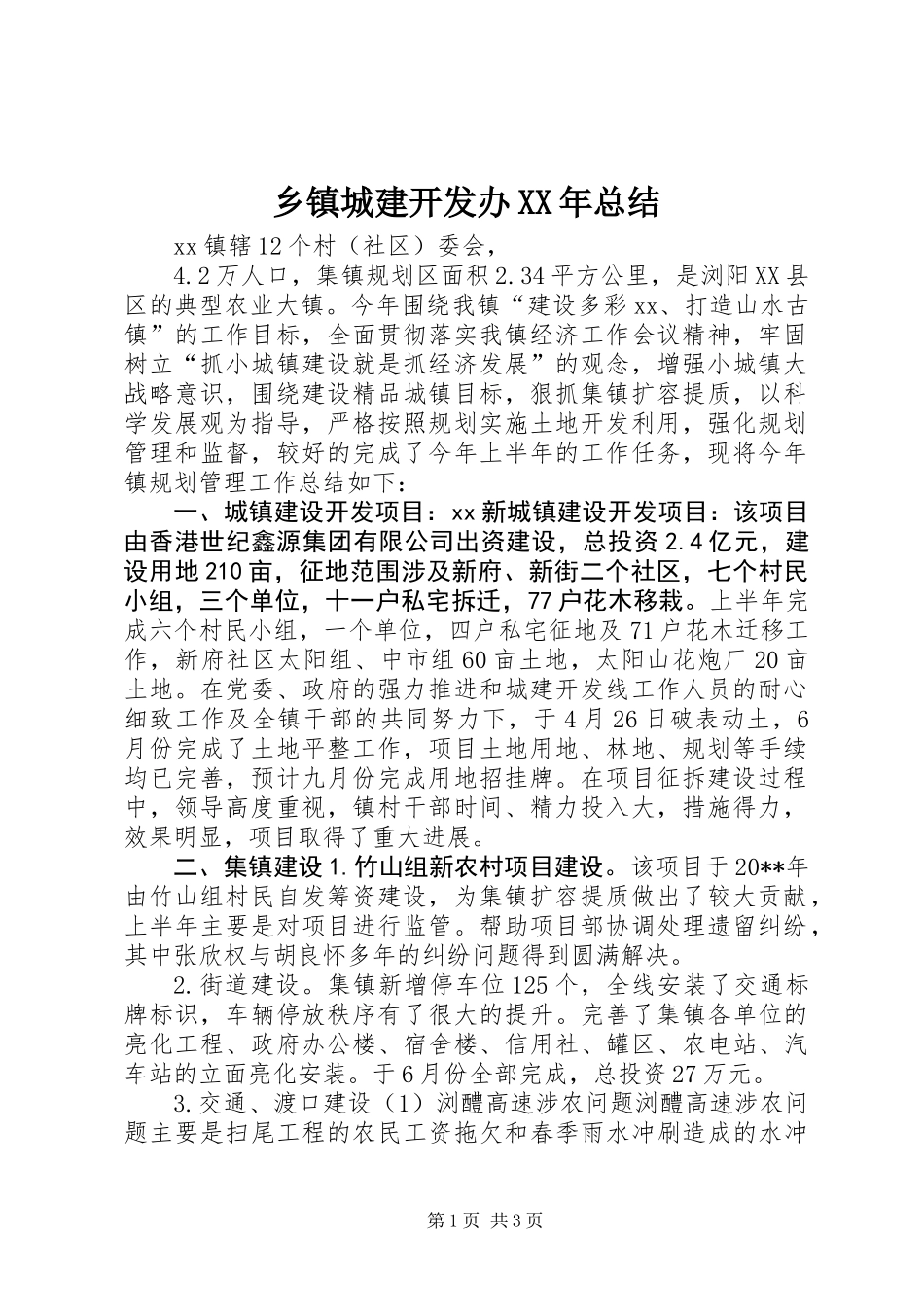 乡镇城建开发办XX年总结_第1页