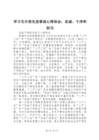 学习毛丰美先进事迹心得体会：忠诚、干净和担当 