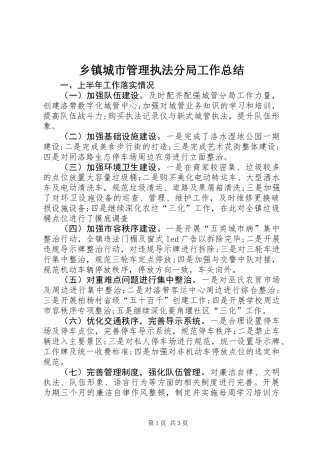 乡镇城市管理执法分局工作总结