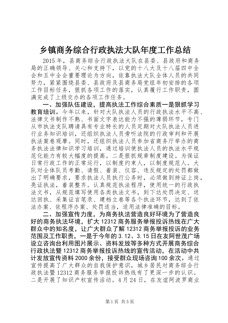 乡镇商务综合行政执法大队年度工作总结_第1页