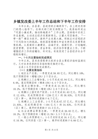 乡镇发改委上半年工作总结和下半年工作安排