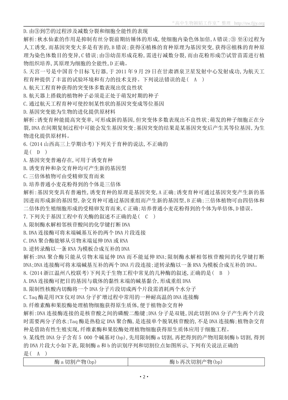 2015届高三生物总复习第七单元第24讲《从杂交育种到基因工程》课时训练（含解析）_第2页