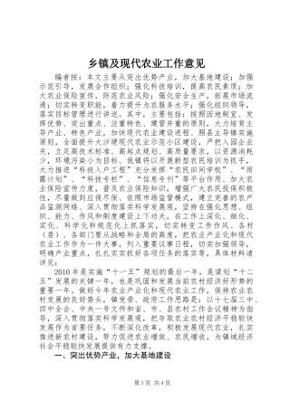 乡镇及现代农业工作意见