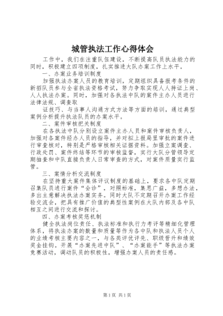 城管执法工作心得体会 