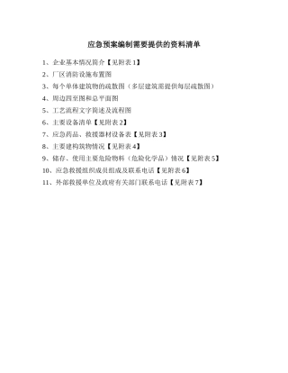 应急救援预案编制需要提供的资料清单