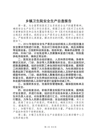 乡镇卫生院安全生产自查报告