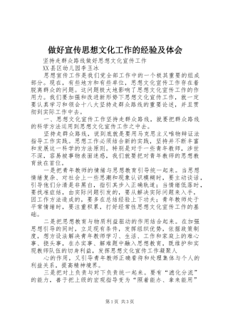 做好宣传思想文化工作的经验及体会 