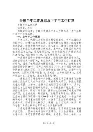 乡镇半年工作总结及下半年工作打算