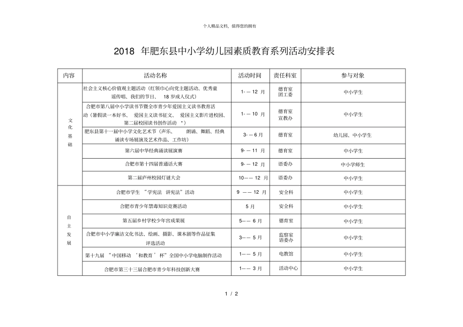 2018年肥东中小学幼儿园素质教育系列活动安排表_第1页