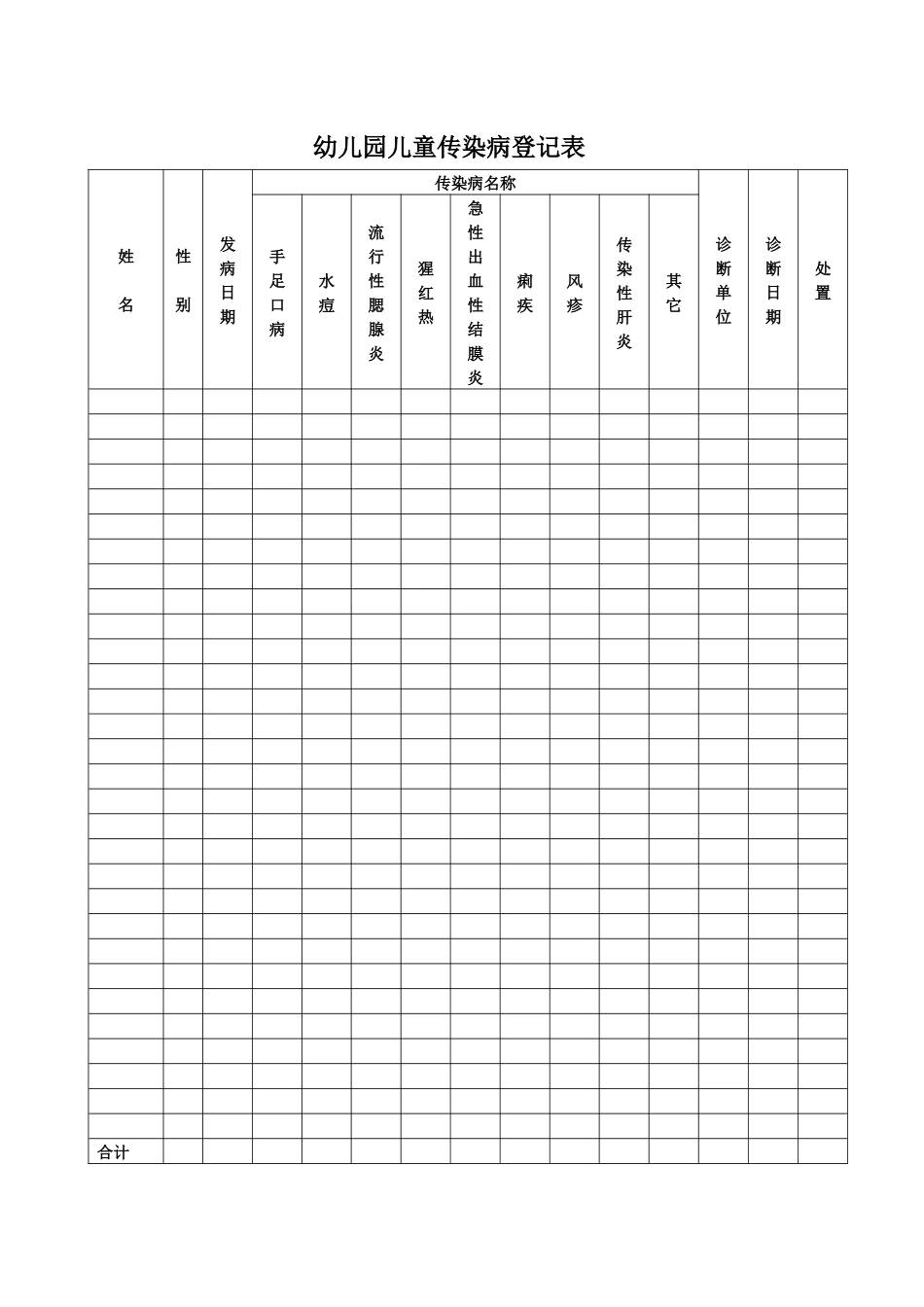幼儿园儿童传染病登记表_第1页