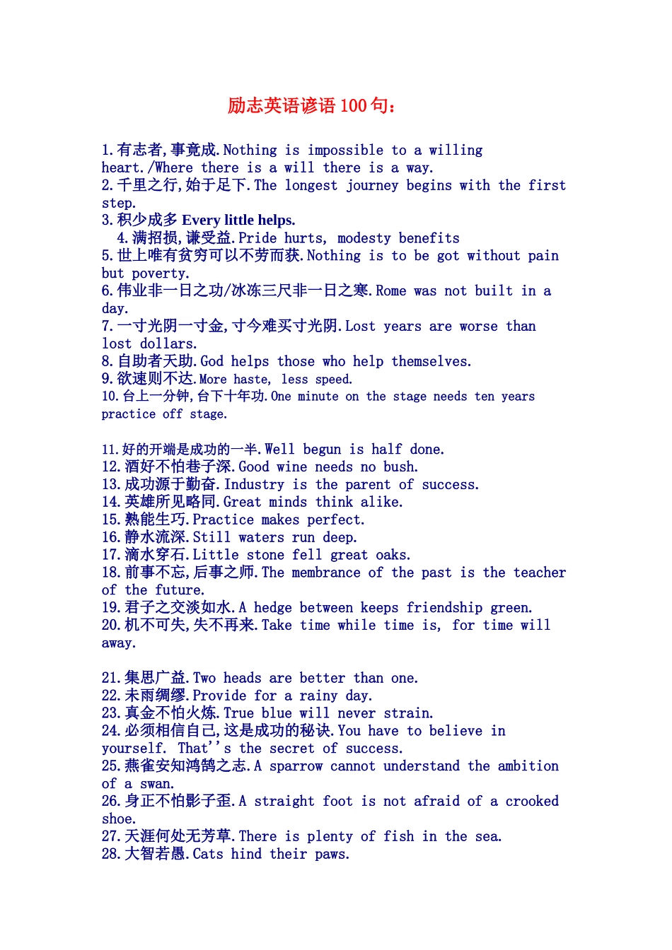励志英语谚语100句_第1页