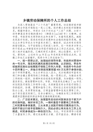 乡镇劳动保障所的个人工作总结