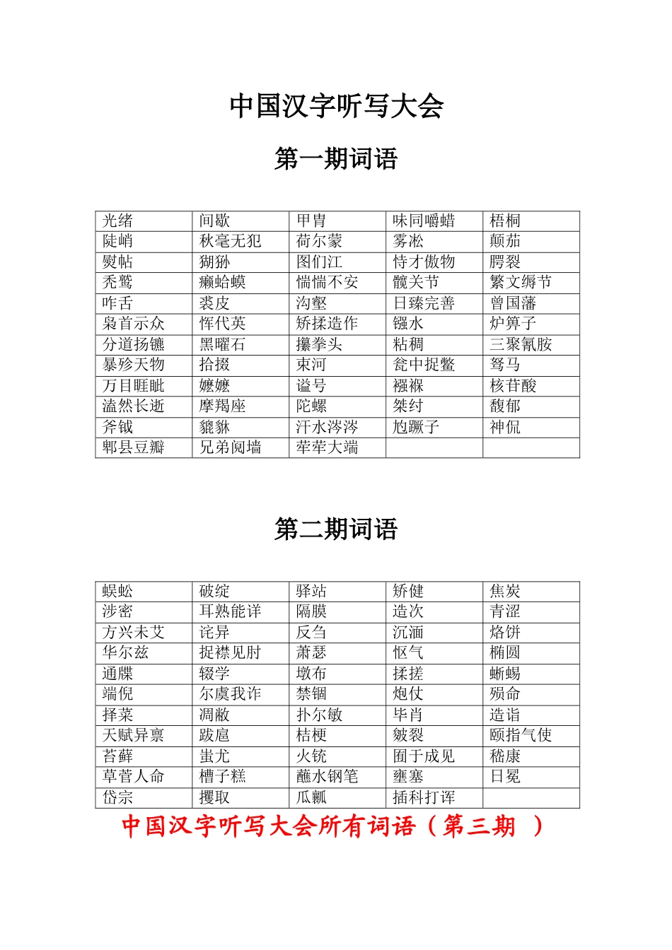 中国汉字听写大会词语(第一期_第二第三期)_第1页