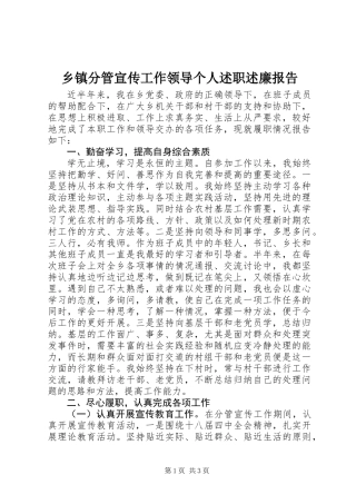 乡镇分管宣传工作领导个人述职述廉报告