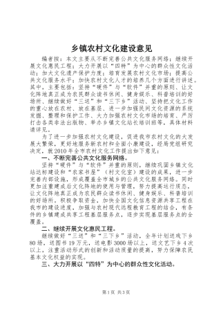 乡镇农村文化建设意见