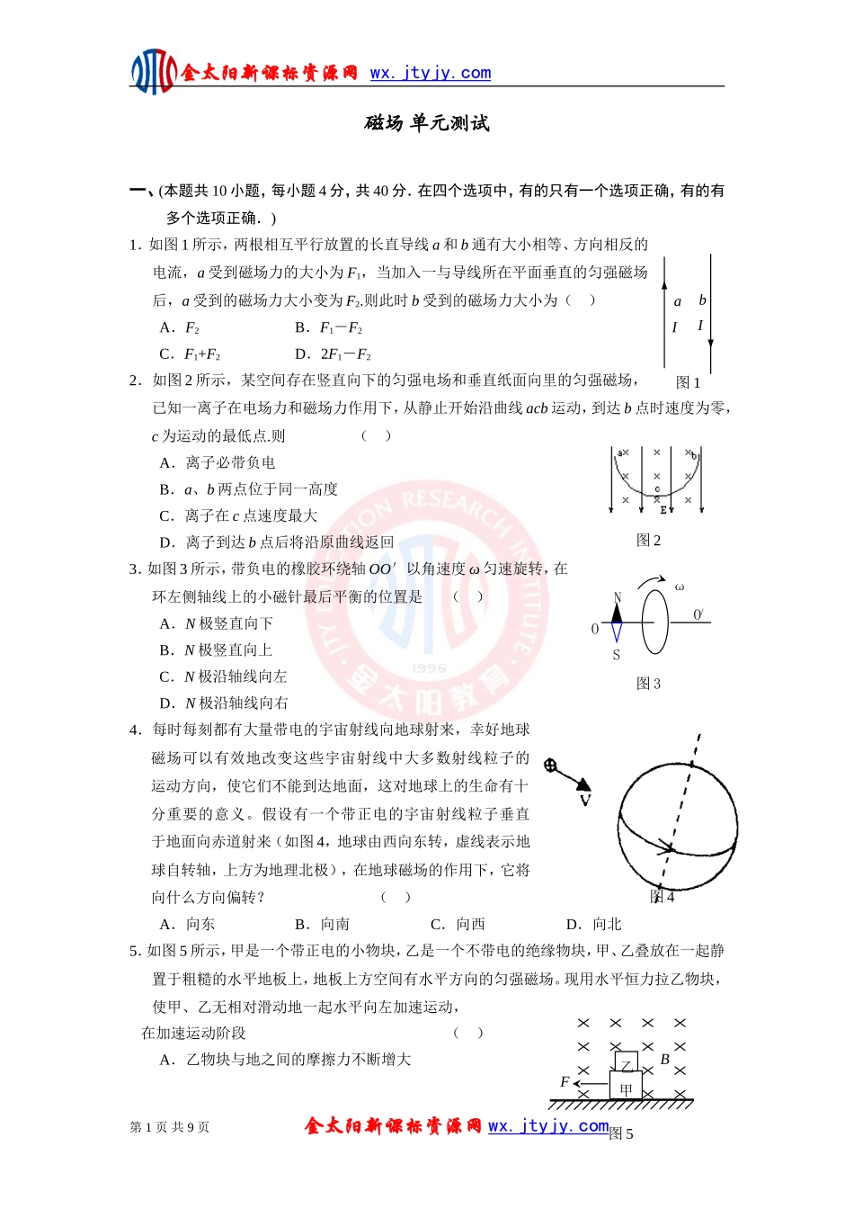 《磁场》单元测试（人教版选修3-1）2_第1页