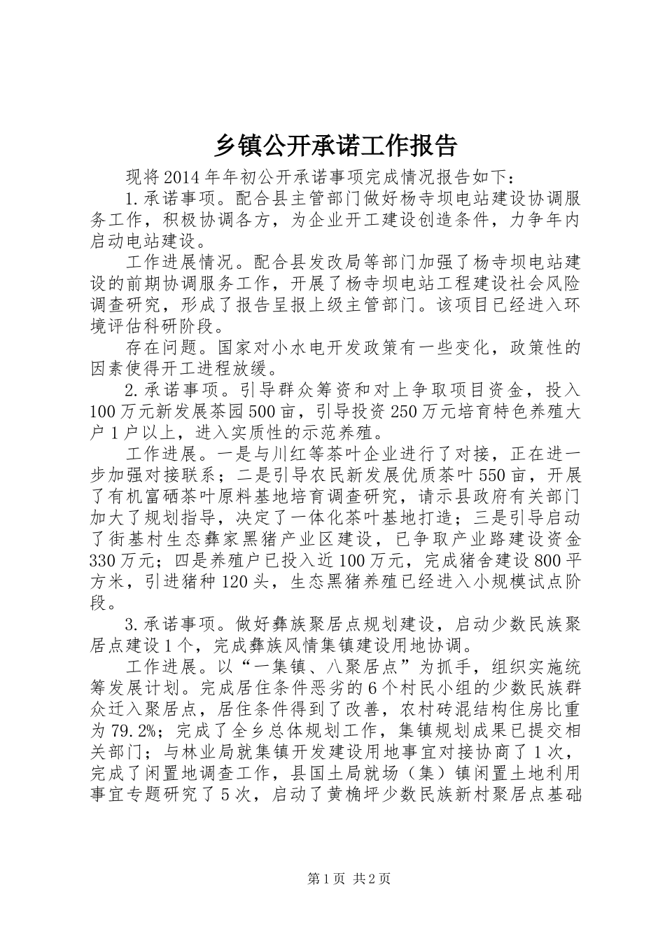 乡镇公开承诺工作报告_第1页