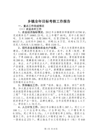 乡镇全年目标考核工作报告