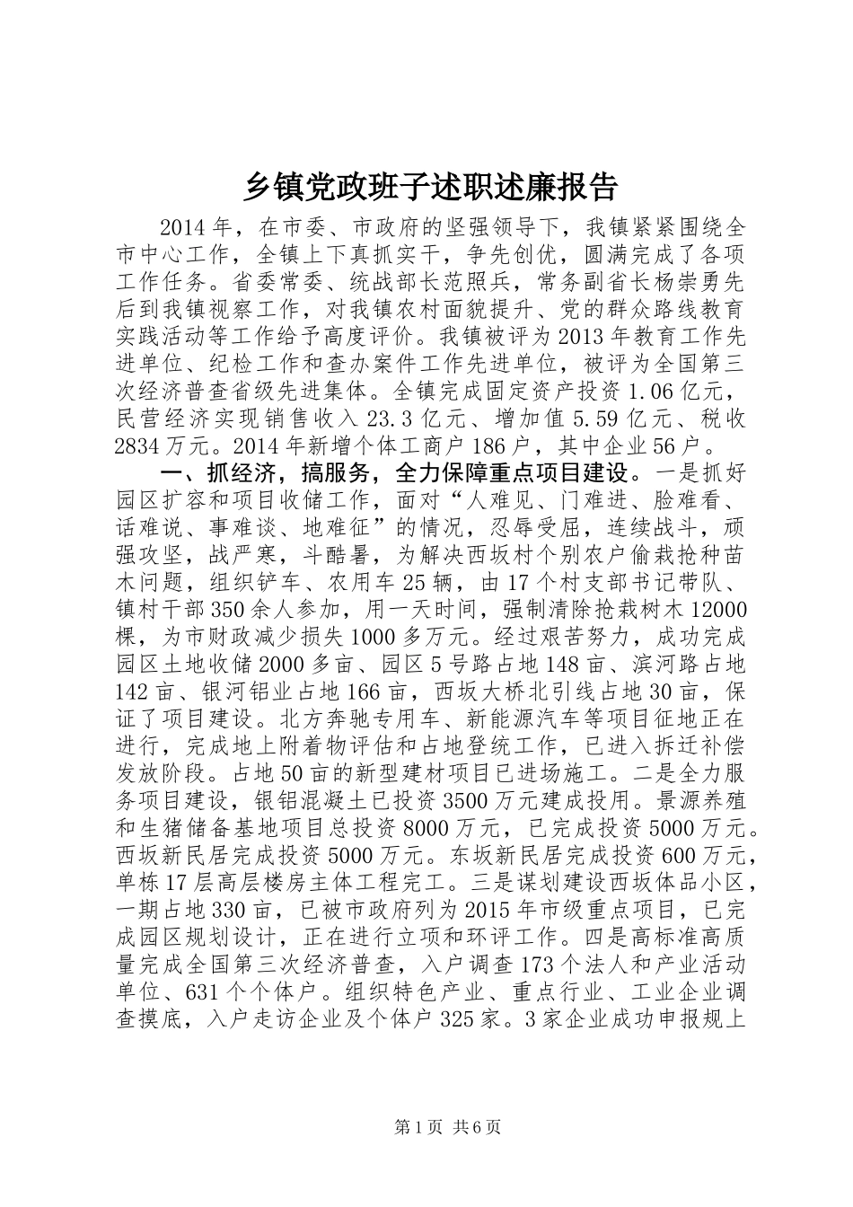 乡镇党政班子述职述廉报告_第1页