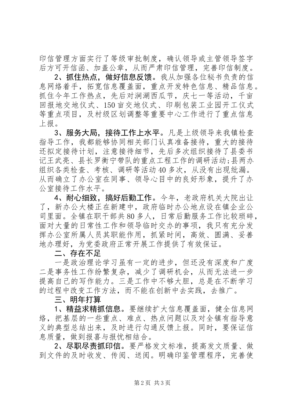 乡镇党政办主任个人工作总结 (2)_第2页