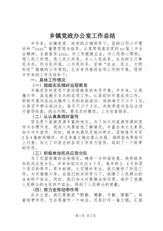 乡镇党政办公室工作总结