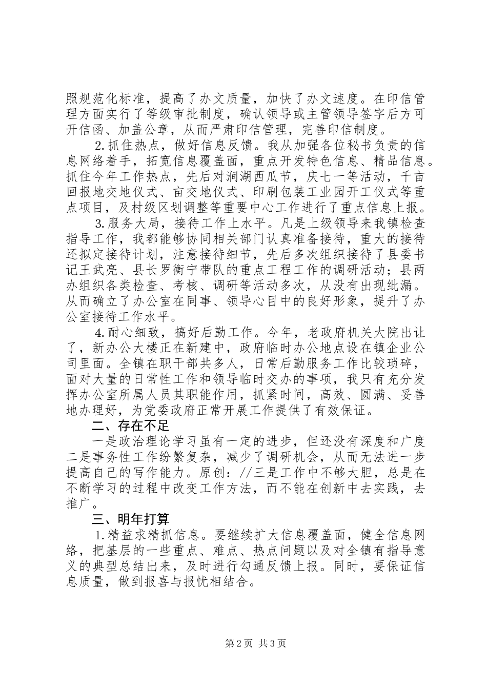 乡镇党政办主任个人工作总结_第2页