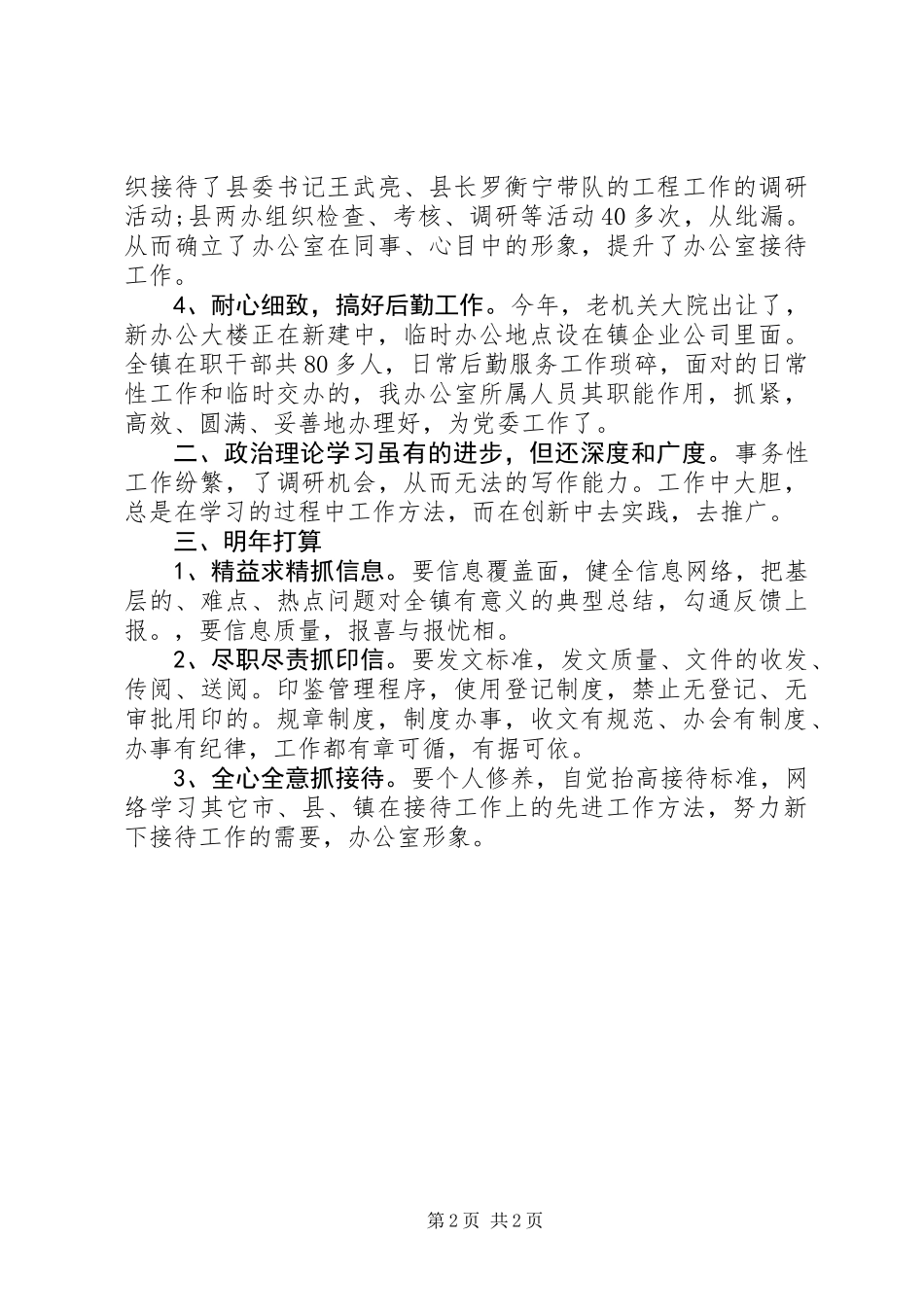 乡镇党政办个人工作总结 (2)_第2页