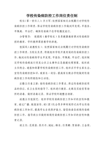 学校传染病防控工作岗位责任制(分工)