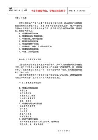 项目投资策划营销