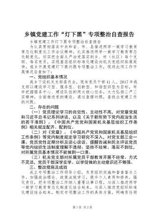 乡镇党建工作“灯下黑”专项整治自查报告