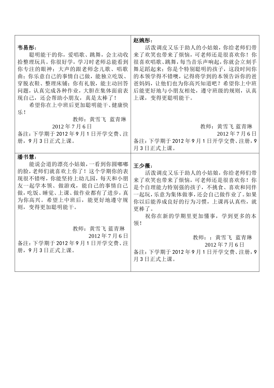 小一班幼儿评语下学期_第1页