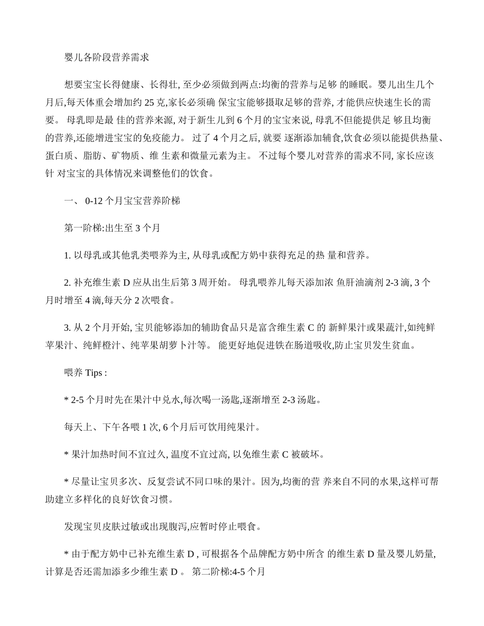 婴儿各阶段营养需求(精)_第1页