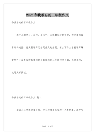 2024令我难忘的三年级作文
