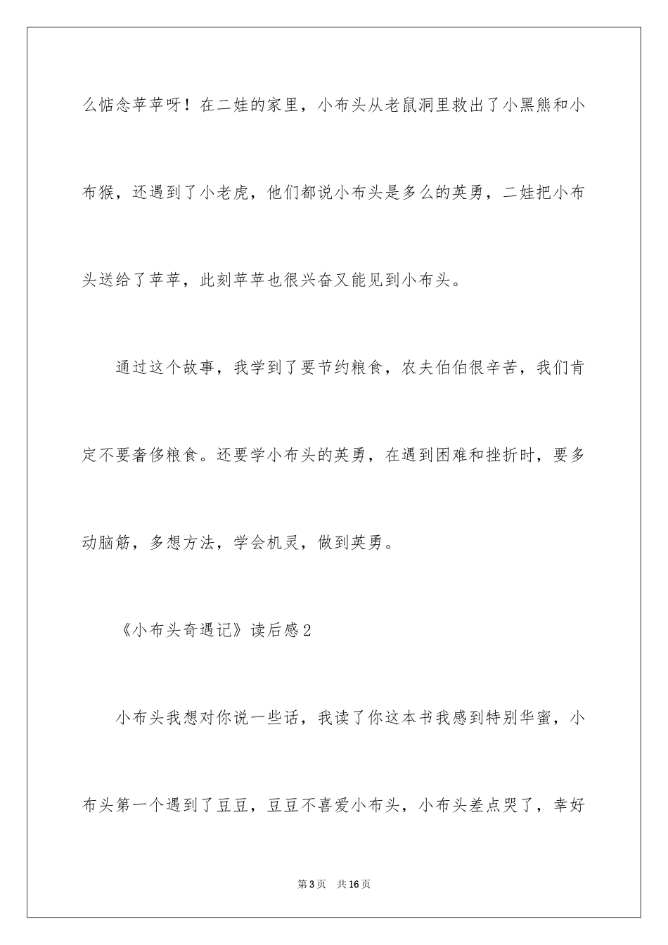 2024《小布头奇遇记》读后感_第3页