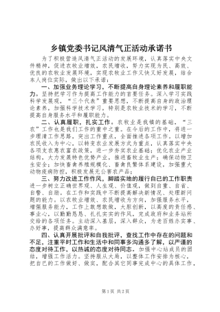 乡镇党委书记风清气正活动承诺书